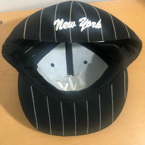 NY Black Pinstriped/Rhinestone Fitted Flatbill Cap - Picture 5 of 8